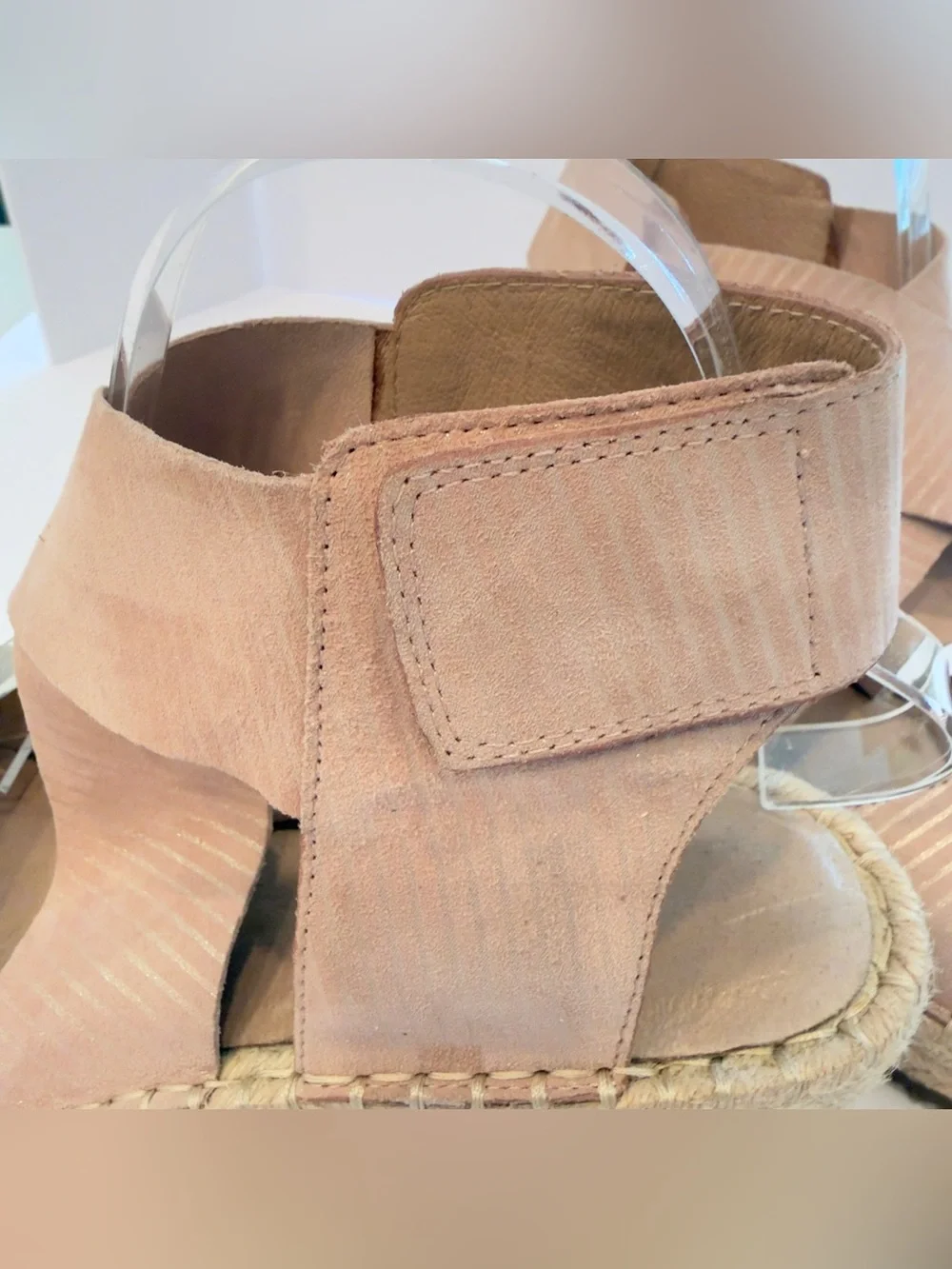 Eileen Fisher Willow Tumbled Leather Wedge Espadrille Sandals Blush Pink 10